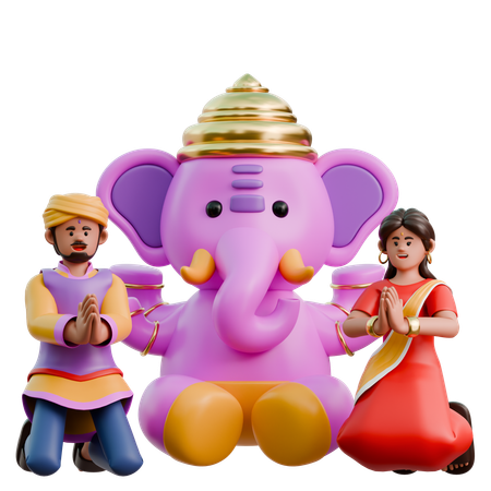 Mujer y hombre indios con Ganesha  3D Illustration