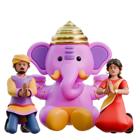 Mujer y hombre indios con Ganesha  3D Illustration