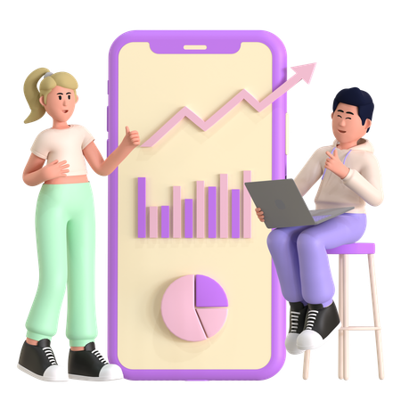 Mujer y hombre trabajando en estrategia de marketing  3D Icon