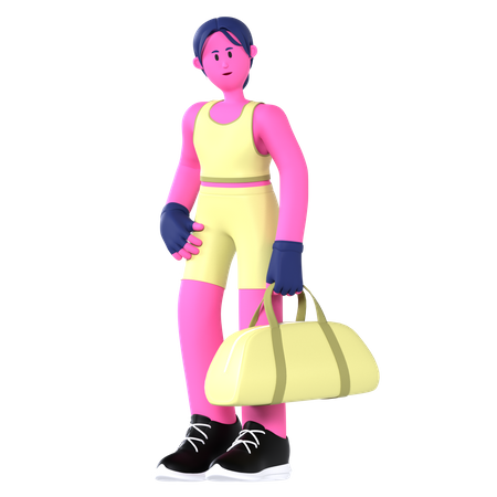 Mujer yendo al gimnasio con bolsa  3D Illustration