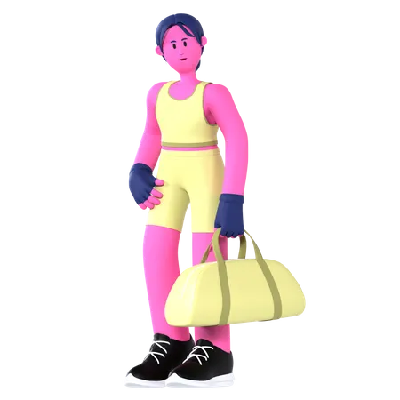 Mujer yendo al gimnasio con bolsa  3D Illustration