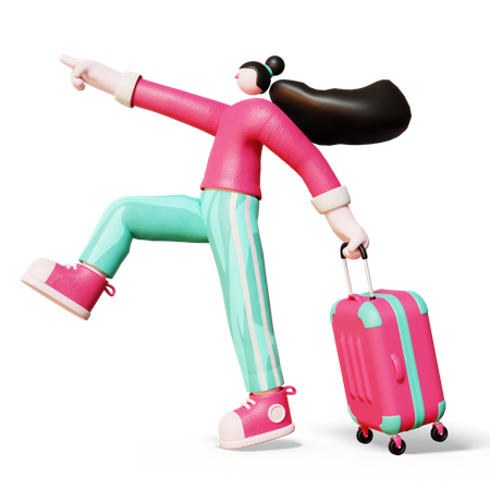 Mujer yendo de viaje con maleta  3D Illustration