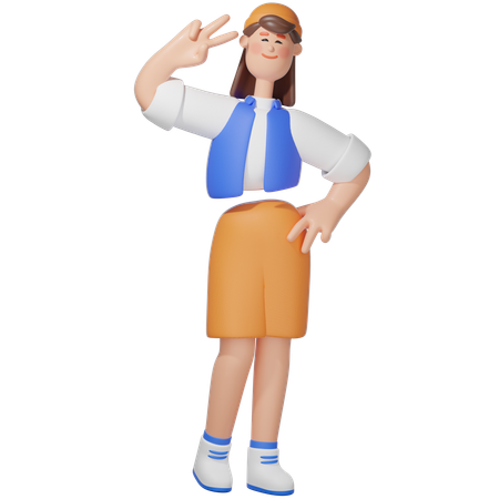 Mujeres con pose de paz  3D Illustration