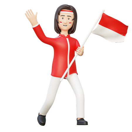 Mujeres sosteniendo la bandera de indonesia  3D Illustration