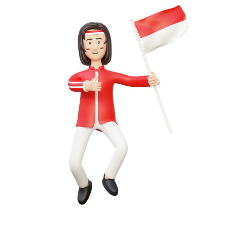 Mujeres sosteniendo la bandera de indonesia  3D Illustration