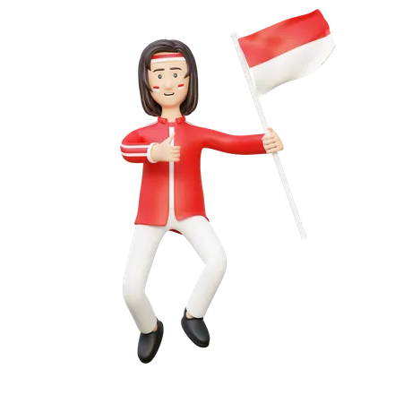 Mujeres sosteniendo la bandera de indonesia  3D Illustration