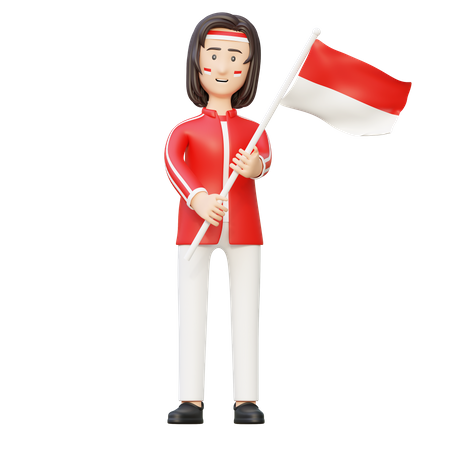 Mujeres sosteniendo la bandera de indonesia  3D Illustration