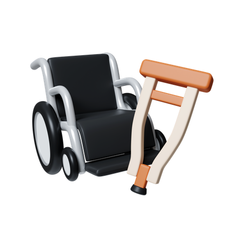 Muleta y silla de ruedas  3D Icon