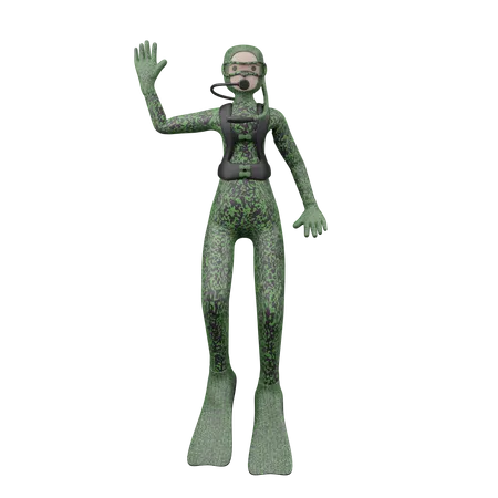 Mulher acenando com a mão com mergulho  3D Illustration
