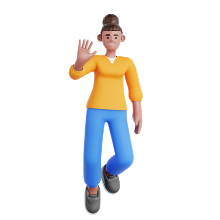 Mulher acenando com a mão enquanto flutua  3D Icon