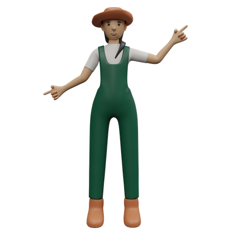 Agricultor feminino apontando os dedos  3D Illustration