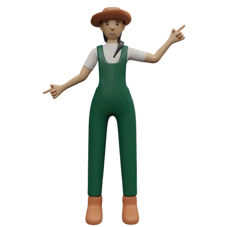 Agricultor feminino apontando os dedos  3D Illustration