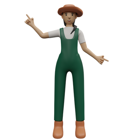 Agricultor feminino apontando os dedos  3D Illustration