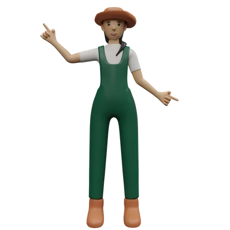 Agricultor feminino apontando os dedos  3D Illustration