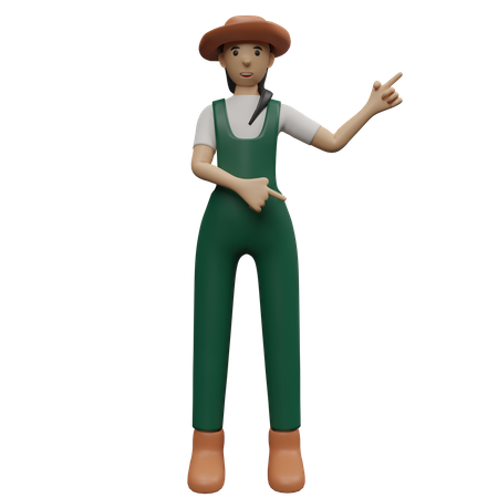 Agricultora feminina aponta o dedo  3D Illustration
