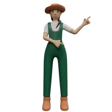 Agricultora feminina aponta o dedo  3D Illustration
