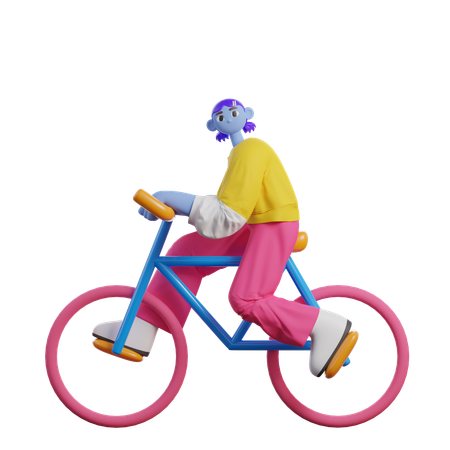 Mulher andando de bicicleta  3D Illustration