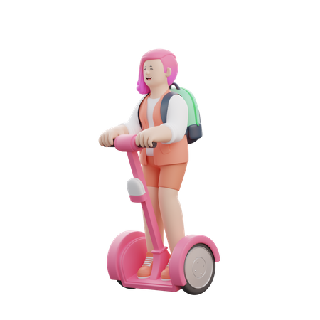 Mulher andando de scooter elétrica  3D Illustration