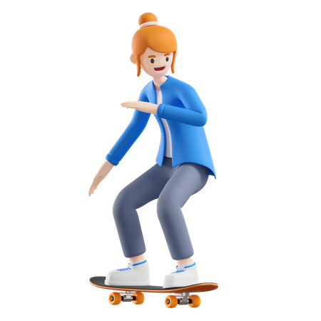 Mulher andando de skate  3D Illustration