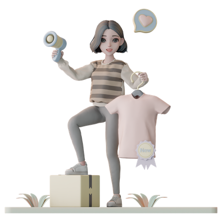 Mulher anunciando novo produto  3D Illustration