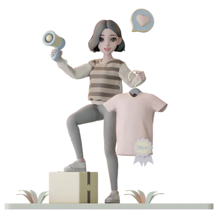 Mulher anunciando novo produto  3D Illustration