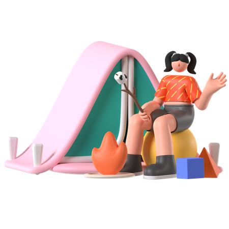 Mulher gosta de acampar  3D Illustration