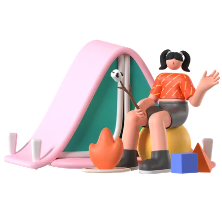 Mulher gosta de acampar  3D Illustration