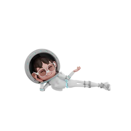 Astronauta feminina deitada no espaço  3D Illustration