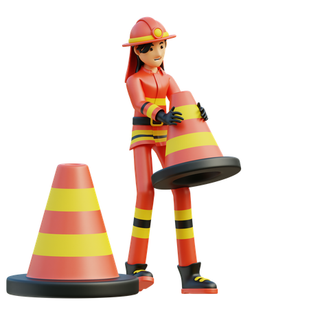 Bombeira feminina move o cone  3D Illustration