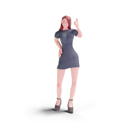 Linda mulher de vestido apontando para cima  3D Illustration