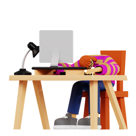 Mulher cansada de trabalhar no escritório  3D Illustration