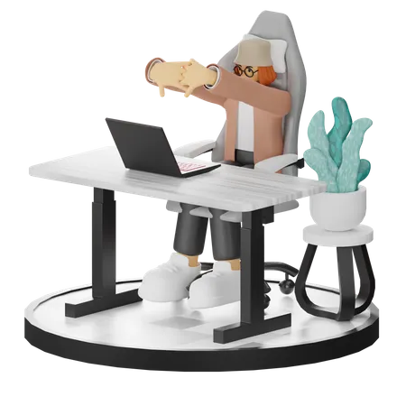 Mulher cansada de trabalhar no escritório  3D Illustration