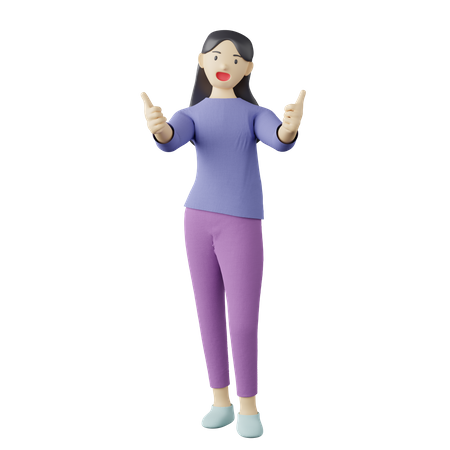 Mulher casual com dois polegares para cima  3D Icon