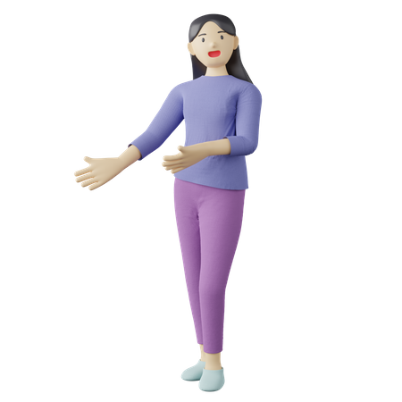 Mulher casual dando boas-vindas à pose  3D Icon
