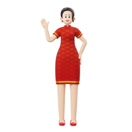 Mulher chinesa está acenando com a mão  3D Illustration