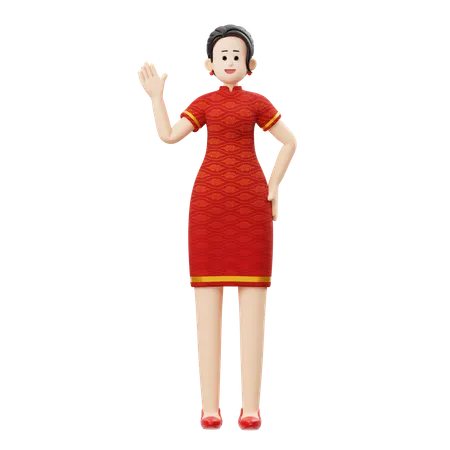 Mulher chinesa está acenando com a mão  3D Illustration