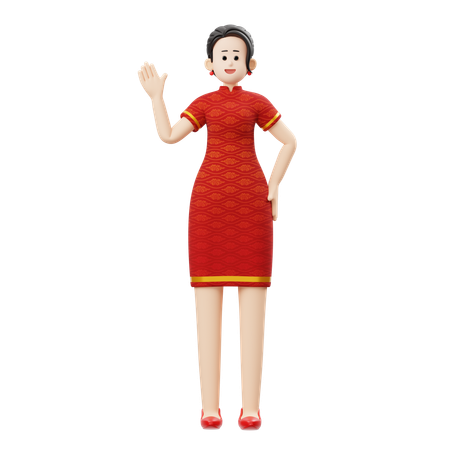 Mulher chinesa está acenando com a mão  3D Icon