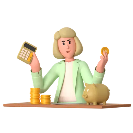 Mulher com alfabetização financeira  3D Illustration