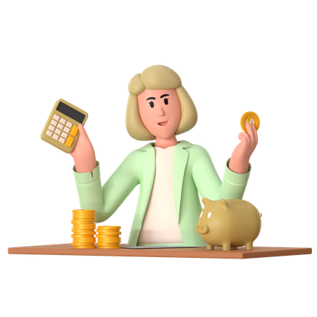 Mulher com alfabetização financeira  3D Icon