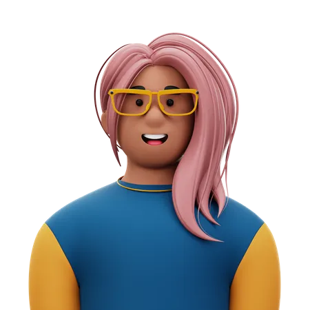 Mulher com cabelo rosa  3D Icon