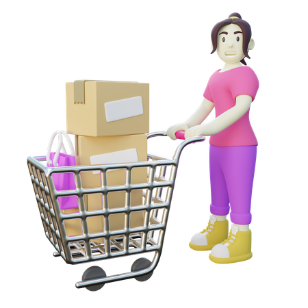 Mulher com carrinho de compras  3D Illustration