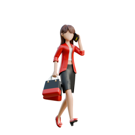 Mulher com fones de ouvido e sacolas de compras  3D Illustration