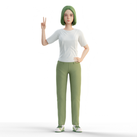 Mulher com gesto de paz  3D Illustration