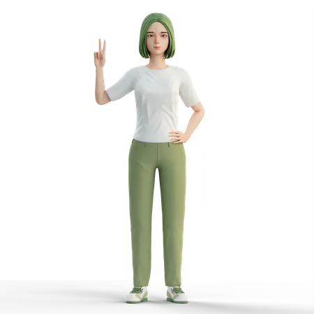 Mulher com gesto de paz  3D Illustration