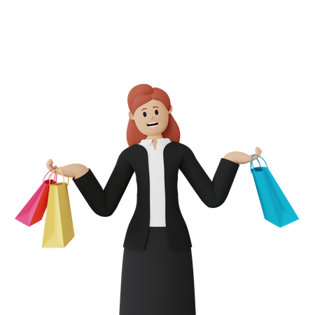 Mulher com sacola de compras  3D Illustration