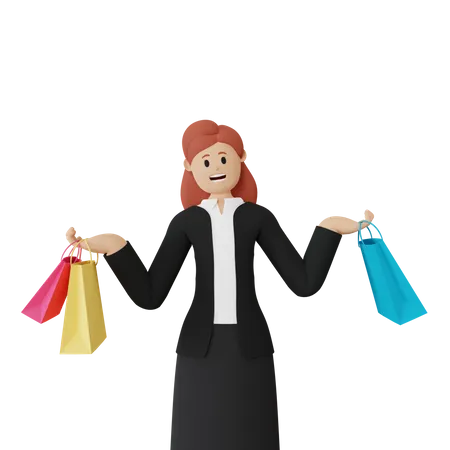 Mulher com sacola de compras  3D Illustration