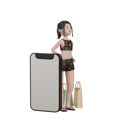 Mulher com tela do celular em branco  3D Illustration