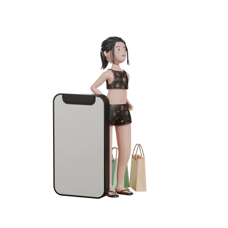 Mulher com tela do celular em branco  3D Illustration