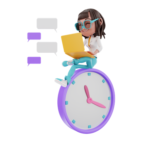 Mulher conversando on-line enquanto está sentada no relógio  3D Illustration