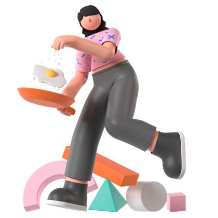 Mulher cozinhando ovos  3D Illustration